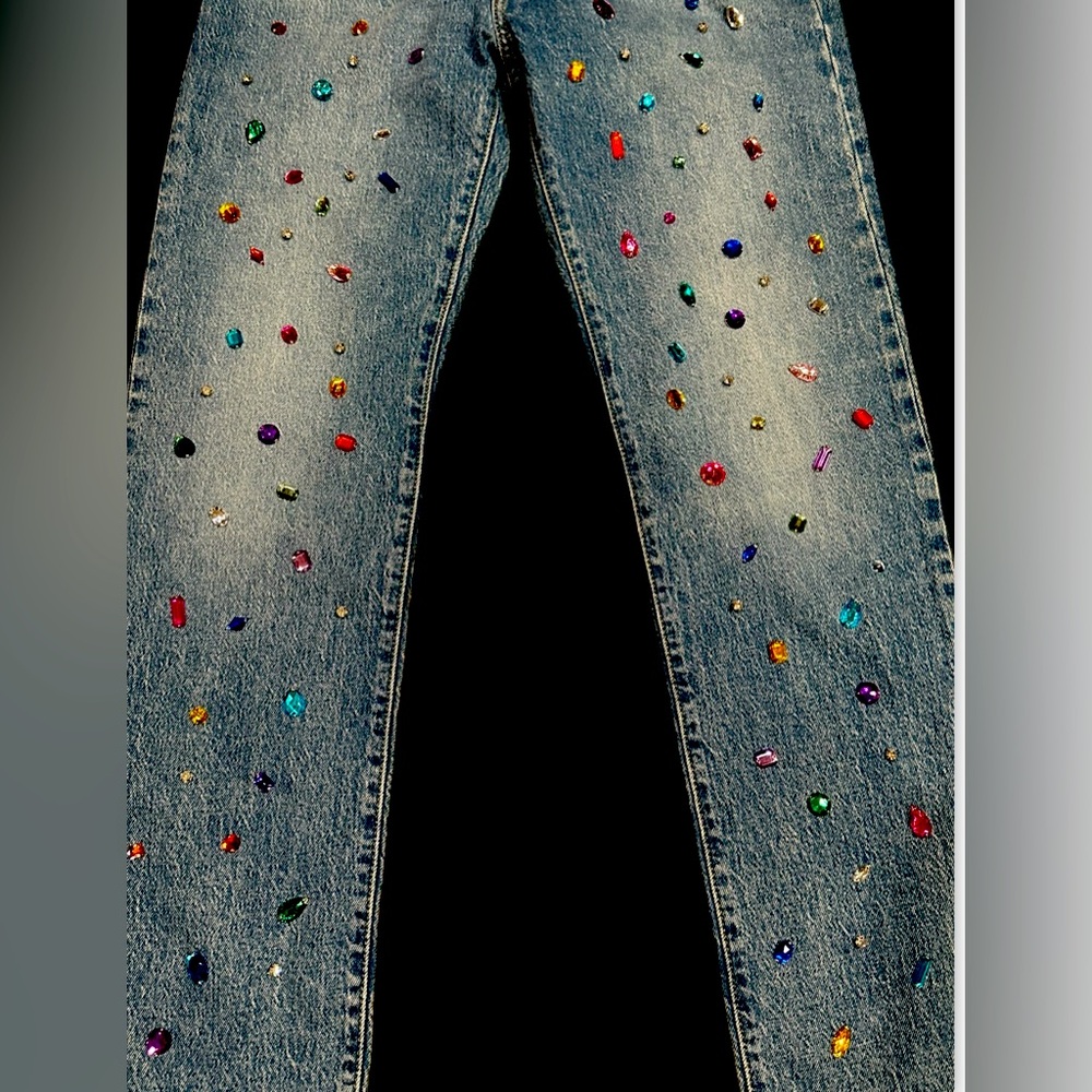 Hand Sewn on Embellished Levis Jeans. I Create Custom Orders Also - Picture 3 of 6
